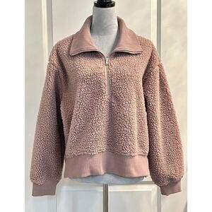 Philosophy Faux Fur Jacket Teddy Bear 1/4 Zip Women's Mauve Sz L Sherpa Lined